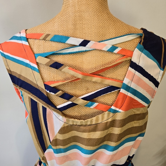 Summer Dress, Colorful, Xhilaration, Orange, Navy, Turquoise, Peach, Tan. Small - Picture 6 of 9